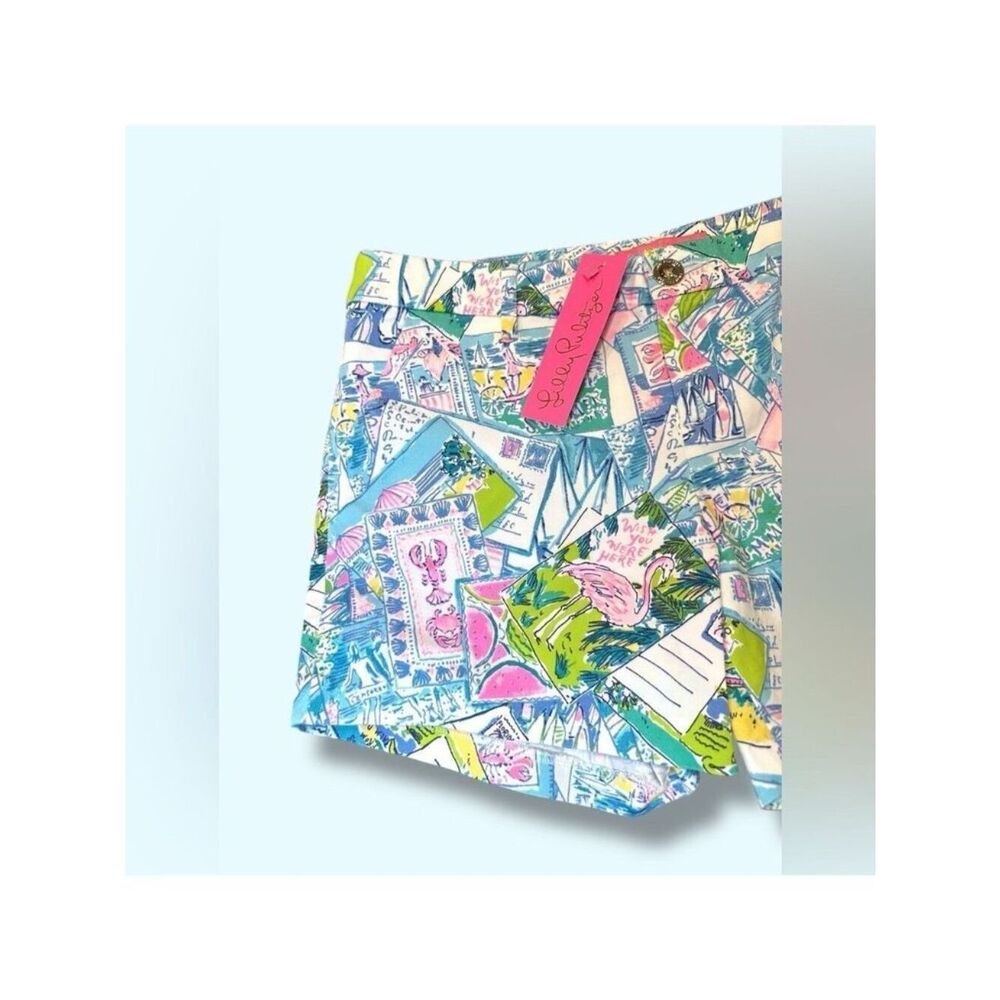 Lilly Pulitzer Callahan Stretch Shorts 10 Wish You Were Here 5” Travel Postcard - Picture 5 of 12